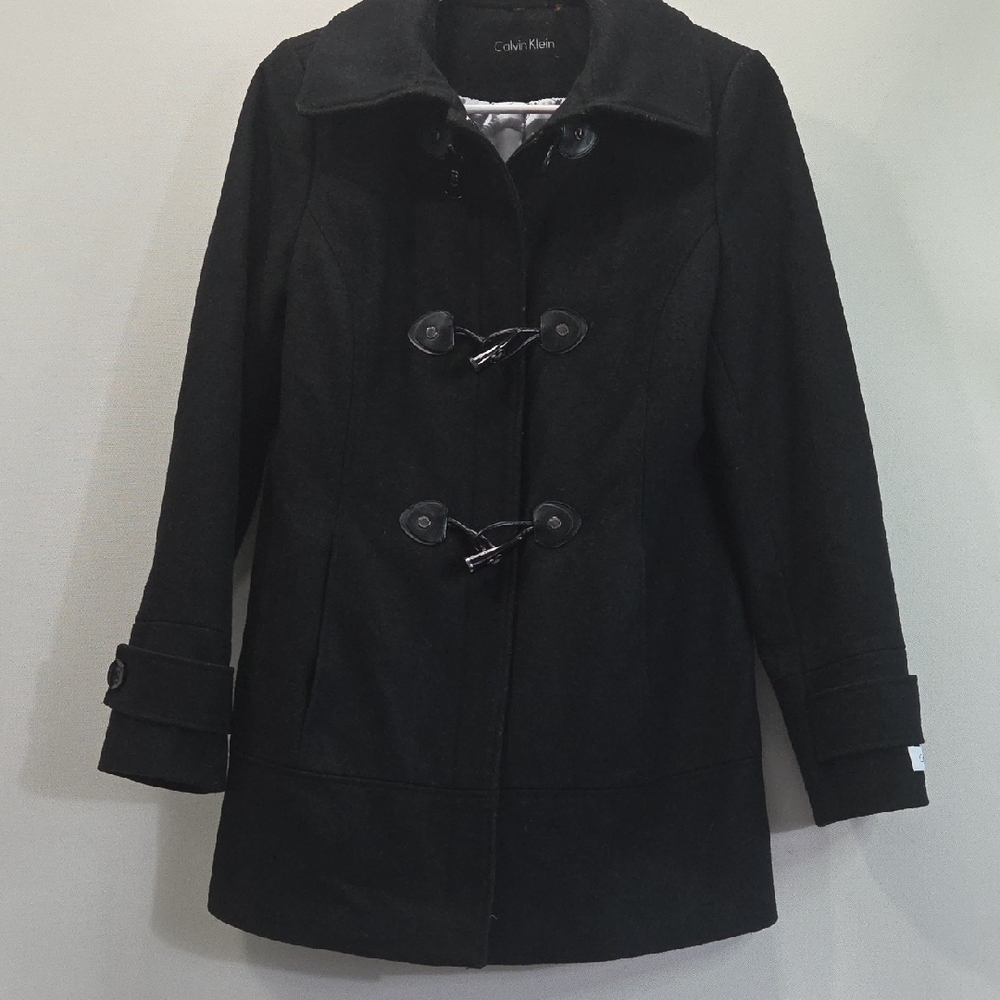 Calvin Klein Women's Black Pea Coat with Toggle Closures